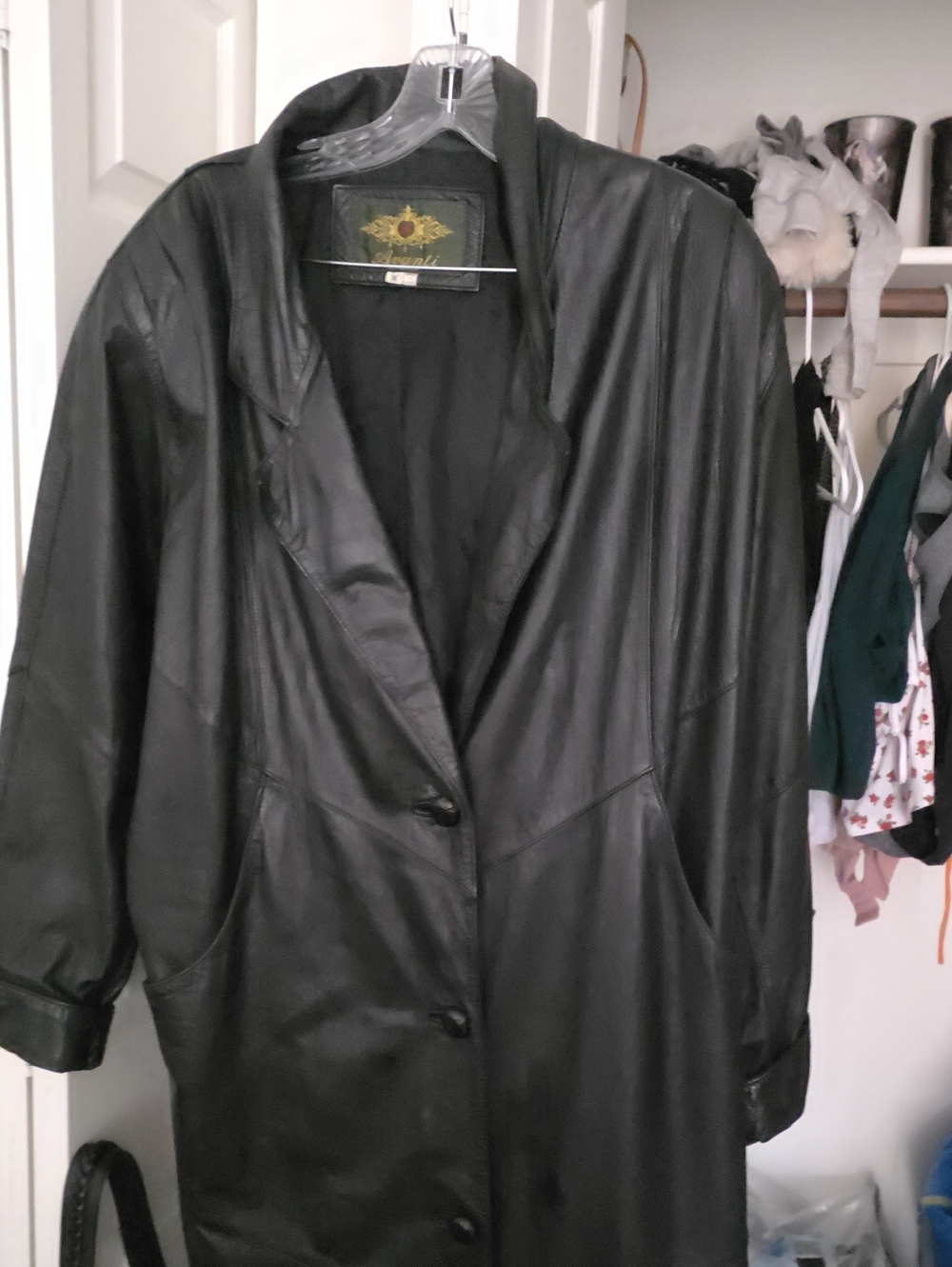 Avanti Black Leather Longline Coat